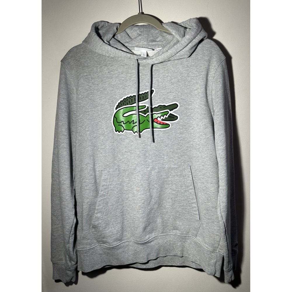 Lacoste Gray Hoodie US Men"s Medium Double Crocodile Big Logo Pullover